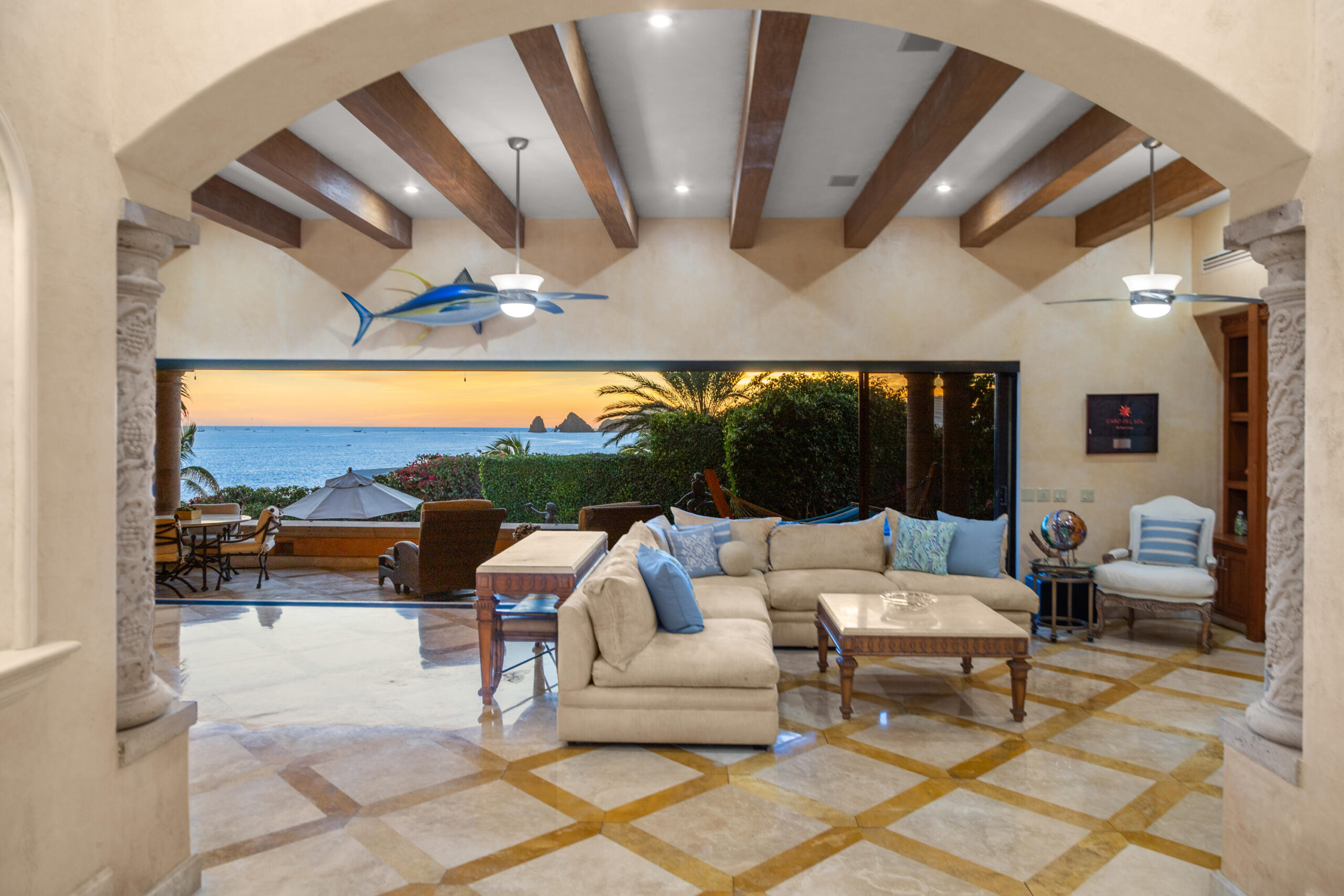 Los Cabos Luxury Park Hyatt Villa Mariposa is a stunning three-bedroom oceanfront retreat designed for those seeking privacy, tranquility, and timeless Baja elegance. Showcasing classic Hacienda-style architecture, the villa features rich wood furnishings, warm finishes, and tasteful pops of color that create an inviting and sophisticated atmosphere throughout.Wake up to the soothing sound of the waves and spend your days enjoying the private pool and hot tub overlooking the Sea of Cortez. The expansive terrace provides the perfect setting for al fresco dining, sunset cocktails, or simply relaxing while watching whales pass by during the season.The gourmet kitchen is equipped with high-end appliances and complemented by a charming breakfast nook. See more... The open-concept living and dining areas seamlessly connect to the spacious terrace, maximizing indoor-outdoor living and capturing breathtaking ocean for sale