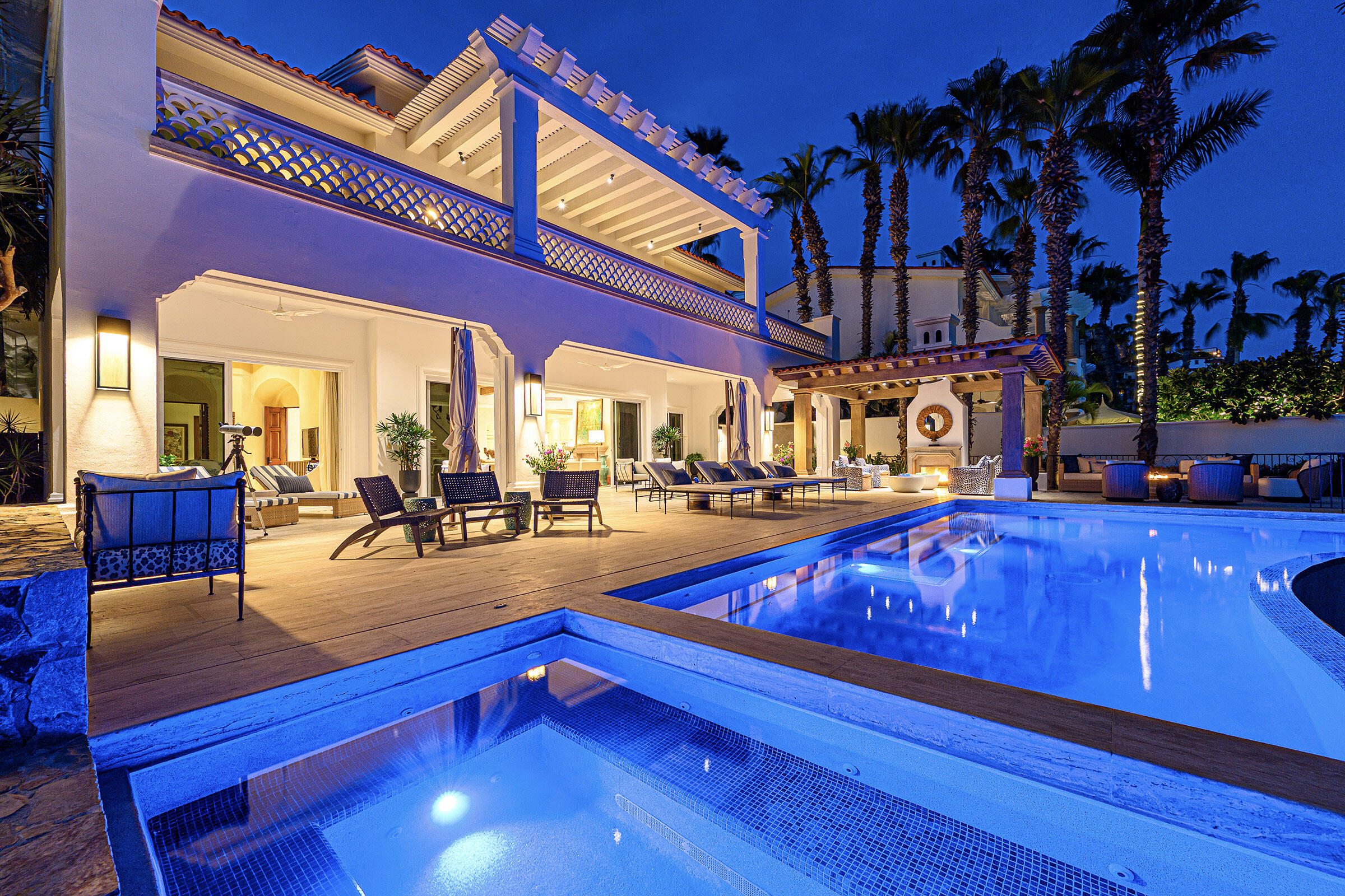 Los Cabos Luxury Park Hyatt Villa Mariposa is a stunning three-bedroom oceanfront retreat designed for those seeking privacy, tranquility, and timeless Baja elegance. Showcasing classic Hacienda-style architecture, the villa features rich wood furnishings, warm finishes, and tasteful pops of color that create an inviting and sophisticated atmosphere throughout.Wake up to the soothing sound of the waves and spend your days enjoying the private pool and hot tub overlooking the Sea of Cortez. The expansive terrace provides the perfect setting for al fresco dining, sunset cocktails, or simply relaxing while watching whales pass by during the season.The gourmet kitchen is equipped with high-end appliances and complemented by a charming breakfast nook. See more... The open-concept living and dining areas seamlessly connect to the spacious terrace, maximizing indoor-outdoor living and capturing breathtaking ocean for sale