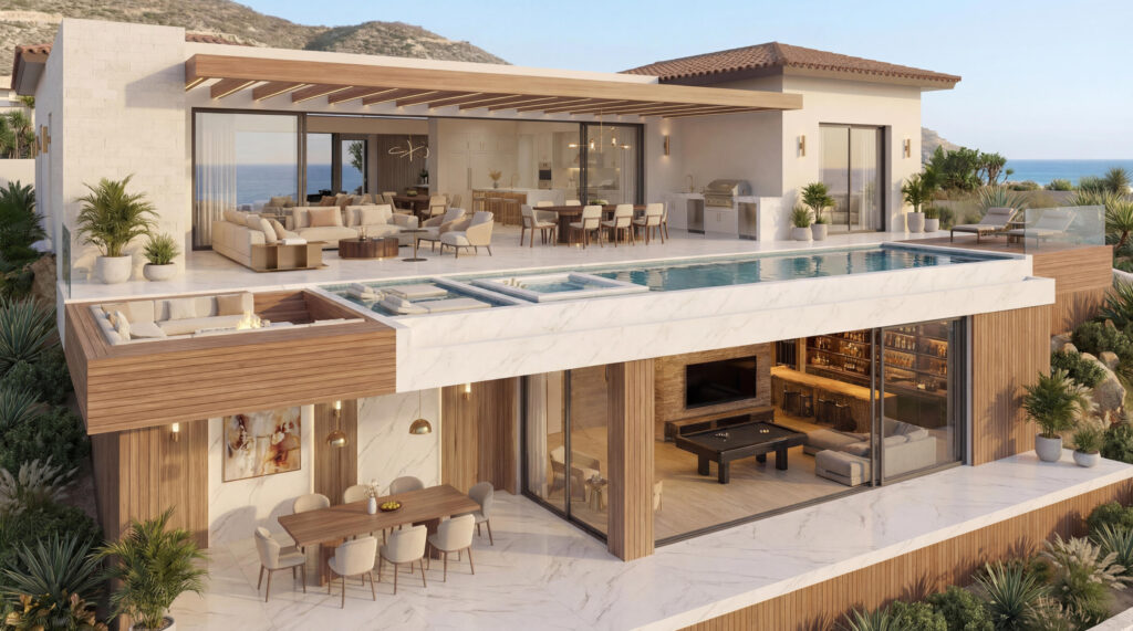 Los Cabos Luxury Residenciaslomastule Serene Hilltop Property Overlooking Chileno Bay, Los Cabos CorridorNestled on nearly 2 acres in the heart of the prestigious Los Cabos corridor between San Jose del Cabo and Cabo San Lucas, this exceptional estate offers unmatched privacy, panoramic – Vista de Dios, Pacific, Pacific, BS